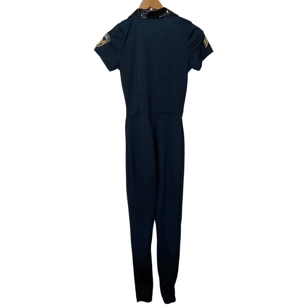 Spirit Halloween Womens Police Officer Costume Jumpsuit Navy Blue Small Badge - Picture 3 of 6